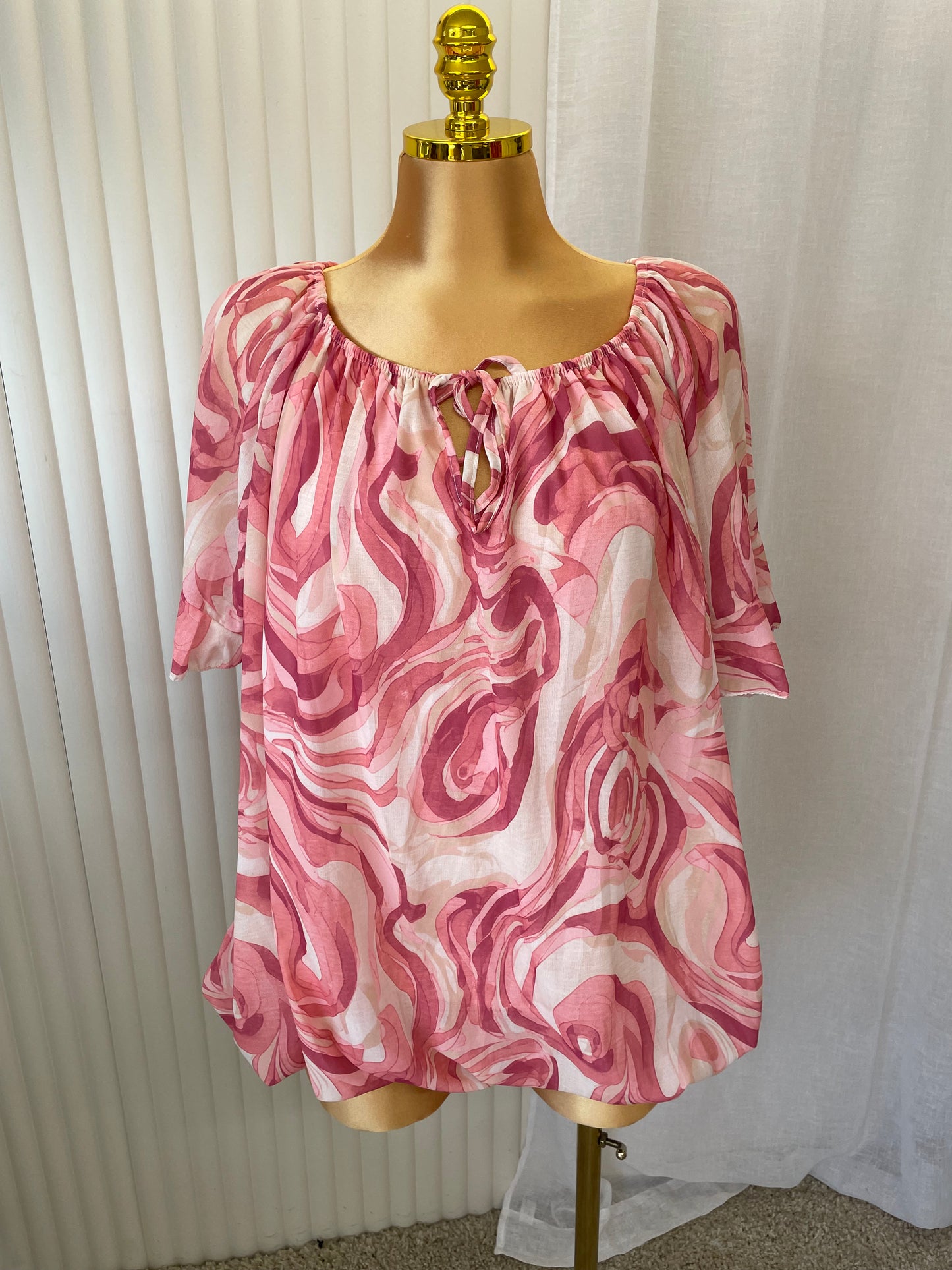 Abstract Swirl Tie Neck Blouse - One size UK10-24 THICCFASHIONS