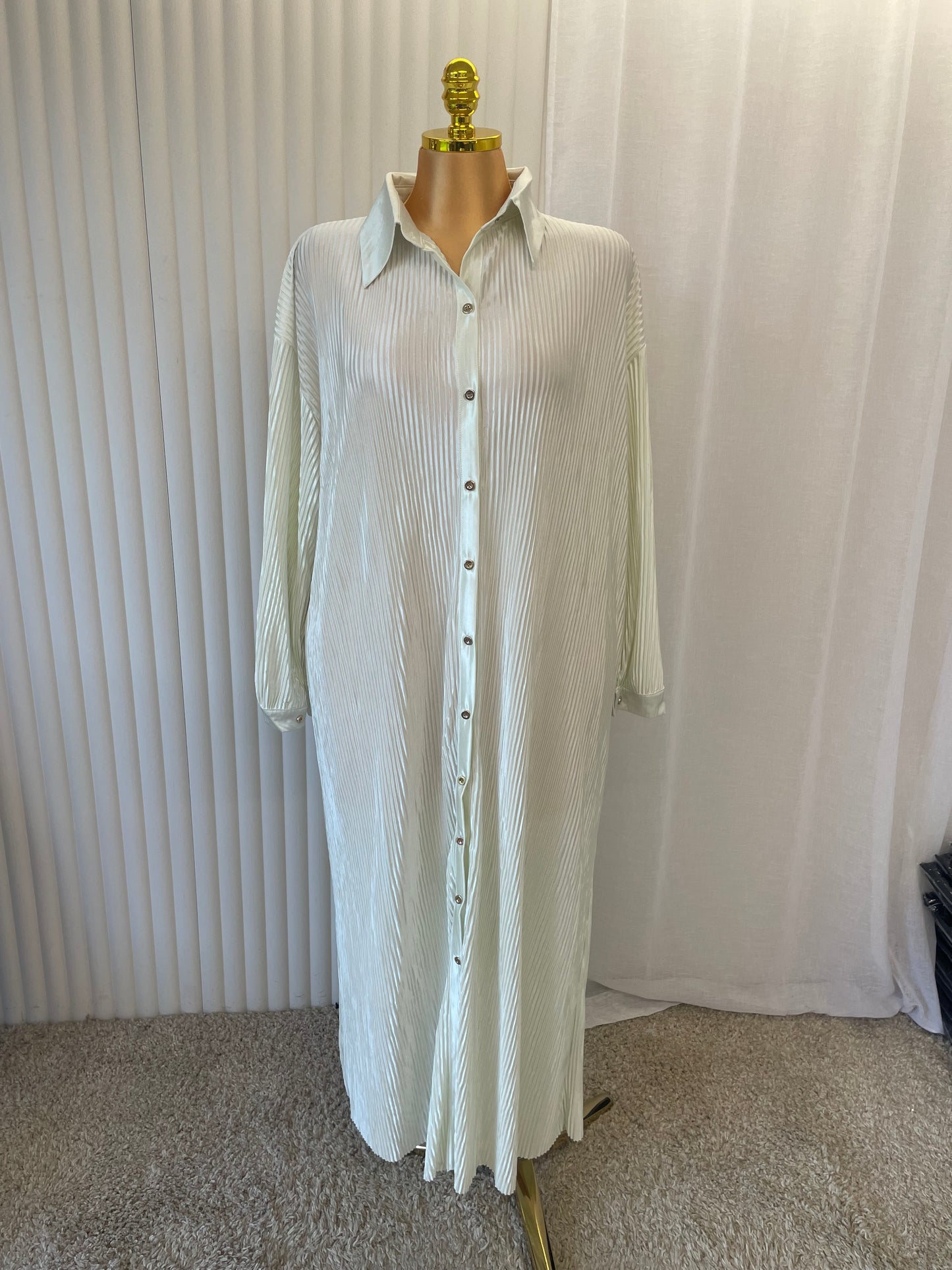 Pleated Button Through Maxi Shirt Dress - One size UK10-24 THICCFASHIONS (1206)