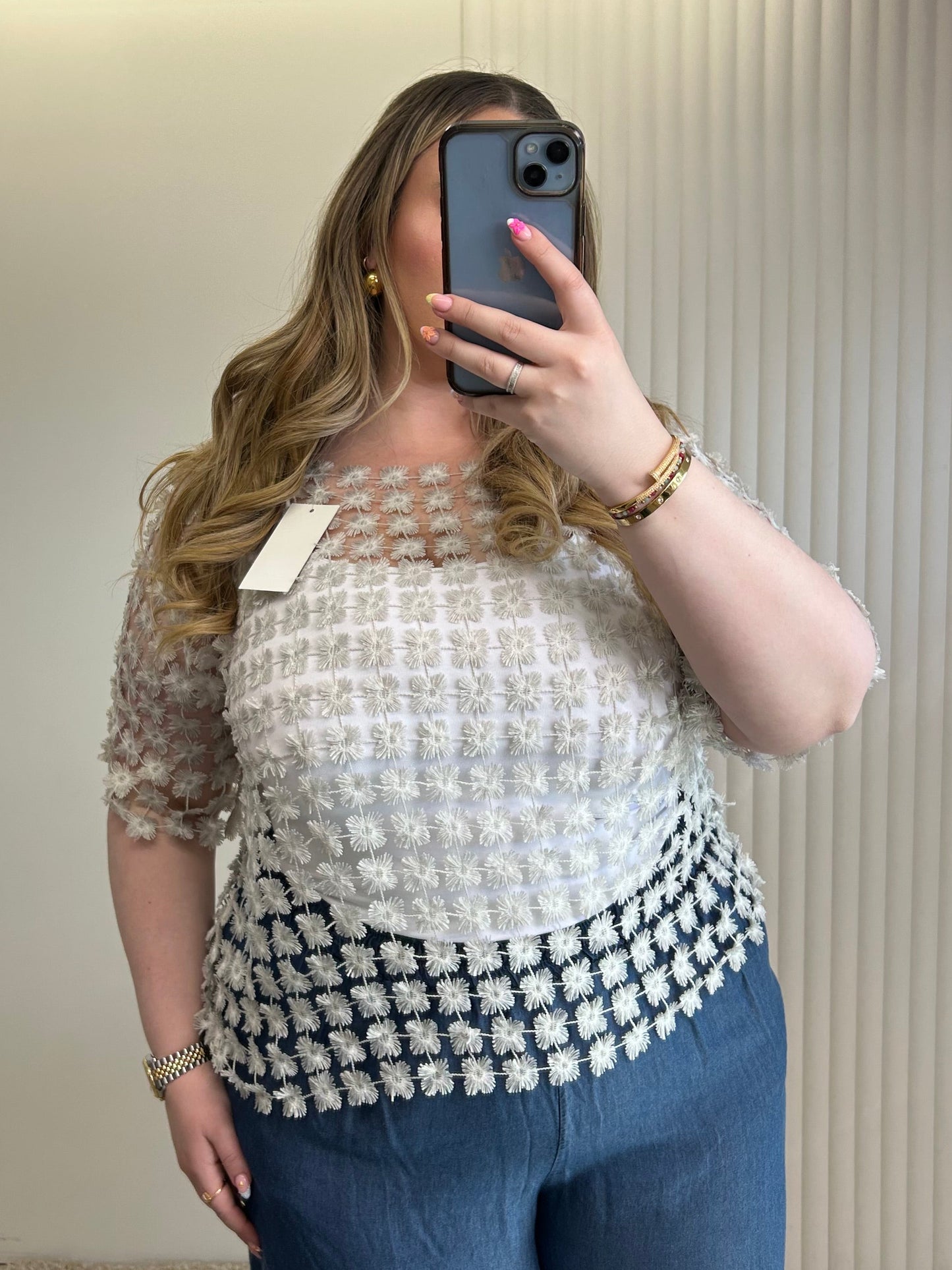 Floral Appliqué Sheer Top