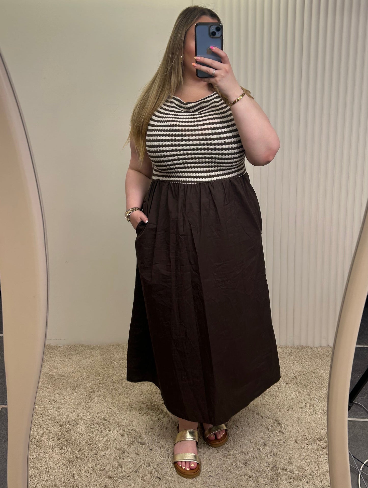 Stripe Knit Bodice Maxi Dress