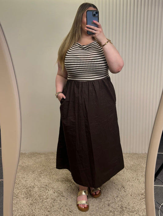 Stripe Knit Bodice Maxi Dress