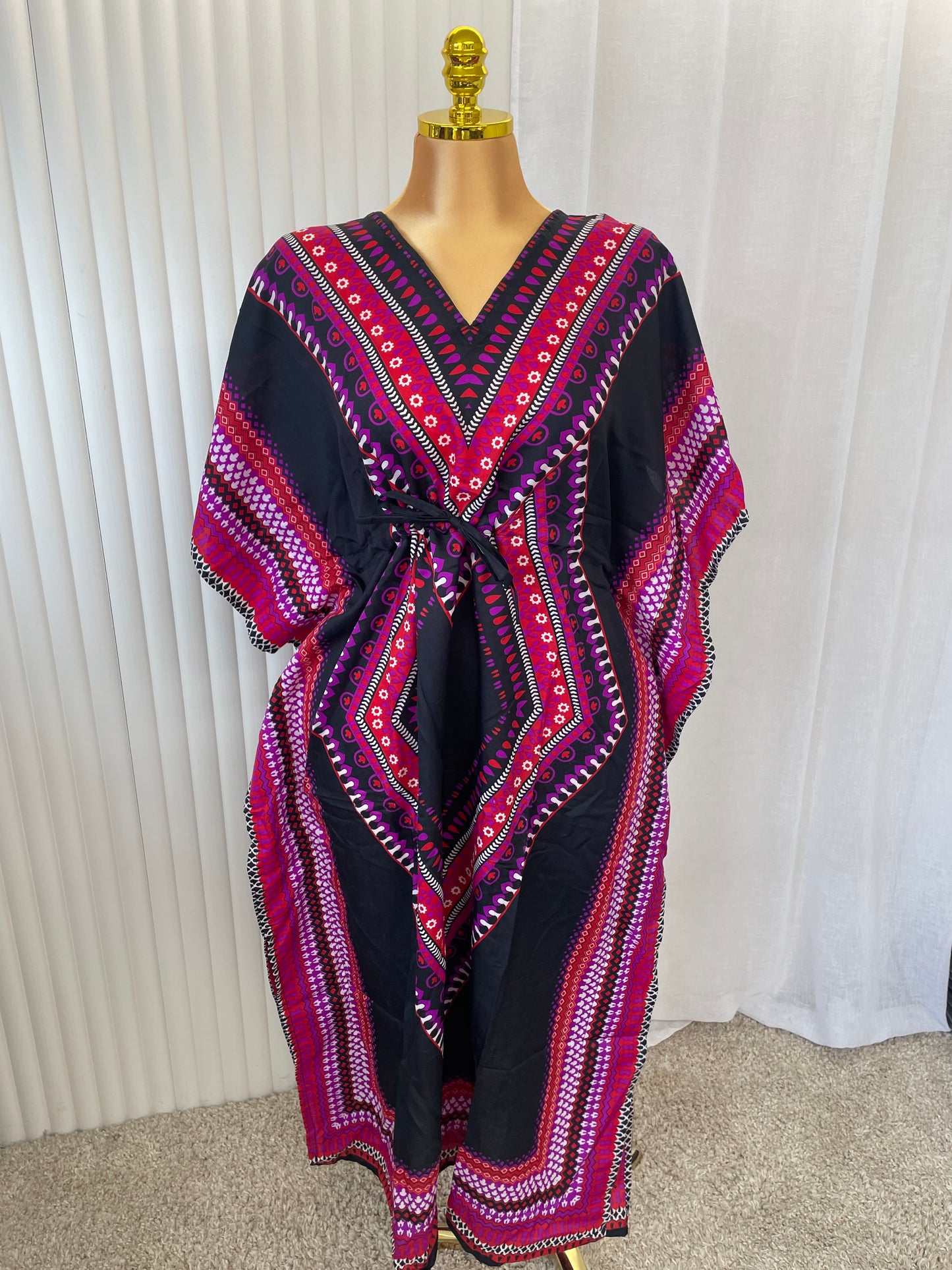 Boho Abstract Tie Waist Kaftan Dress - One size UK10-24 THICC FASHIONS
