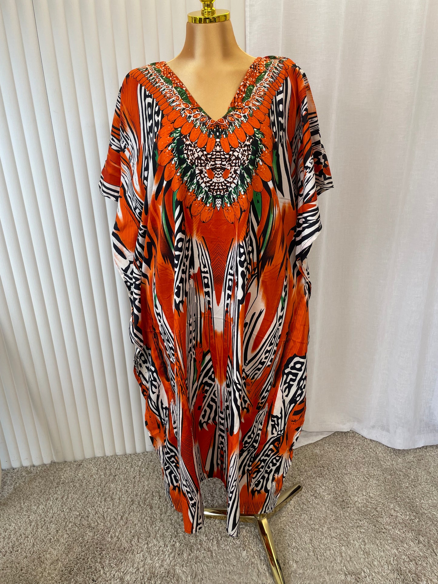 V-Neck Boho Kaftan Dress - One size UK10-24 THICC FASHIONS (7796)