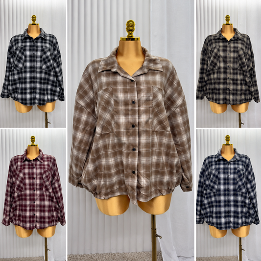 Oversized Checked Flannel Shirt - One size UK10-22 THICC FASHIONS Plus Size Curve