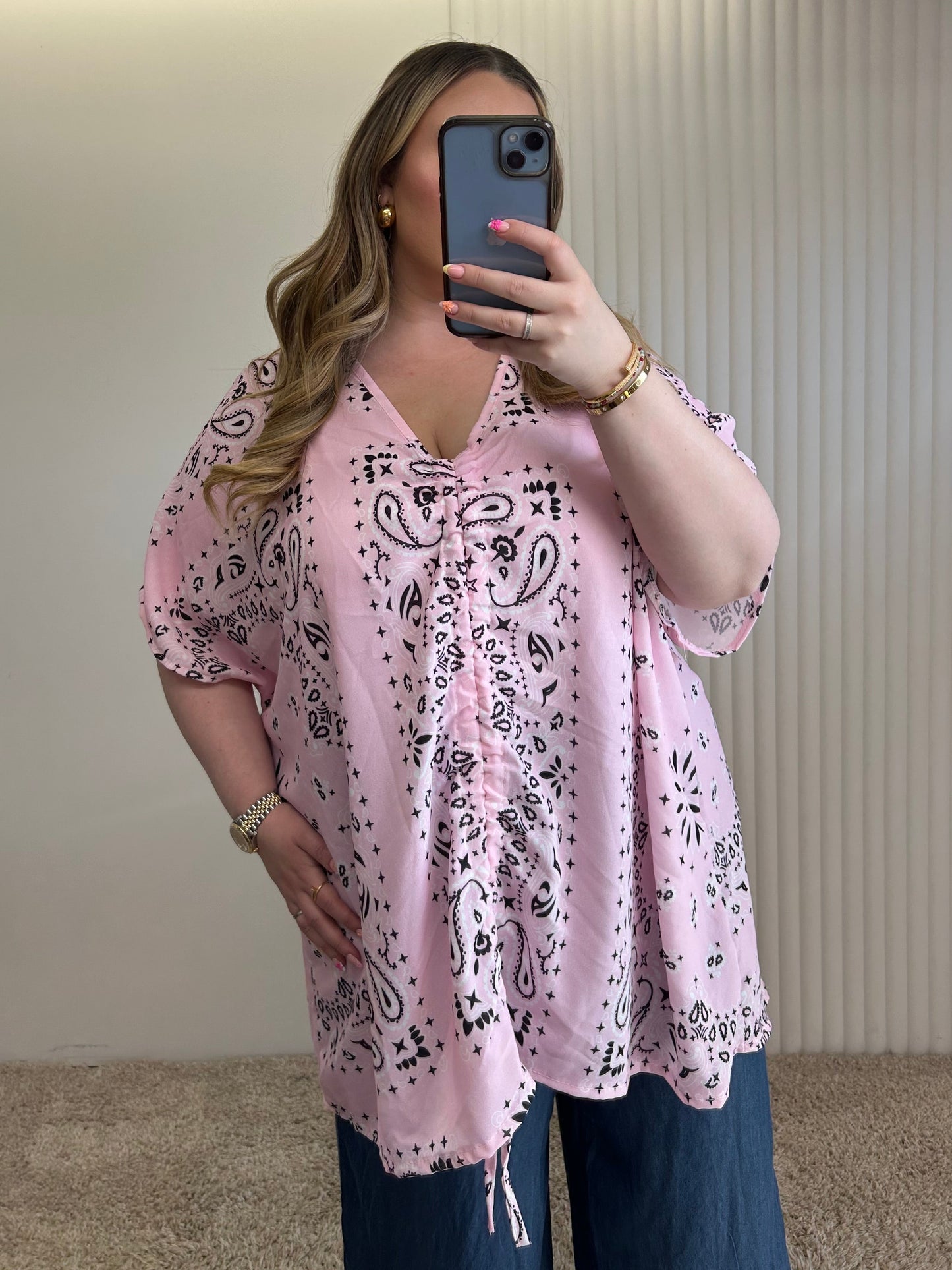 Ruched Front Paisley Print Oversized Blouse
