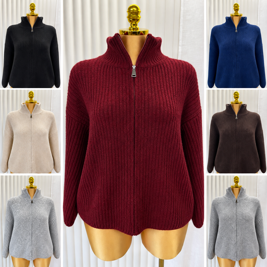 Chunky Ribbed Full-Zip Knit Jumper – UK10-24 THICC FASHIONS Plus Size Curve