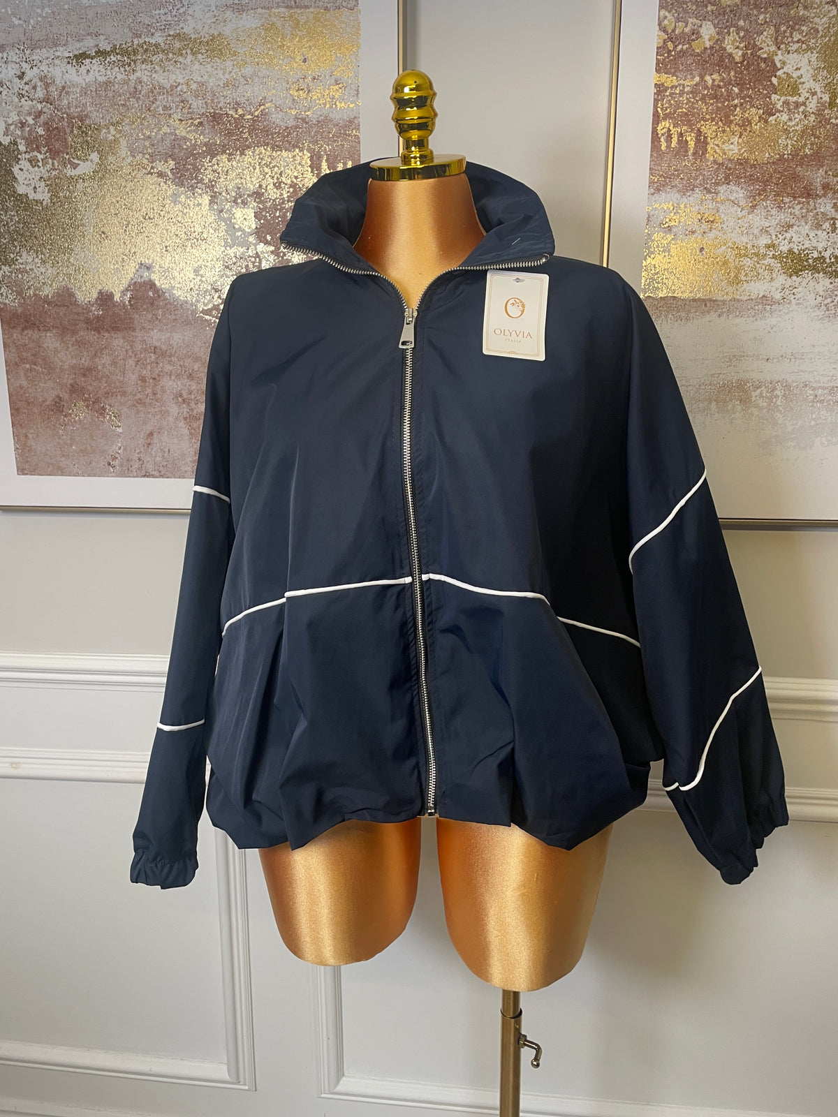 Piped Detail Zip-Up Jacket - One Size UK10-20 THICC FASHIONS CURVE PLUS SIZE