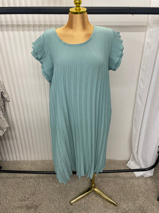 Pleated Frill Sleeve Swing Midi Dress - One size UK10-24
