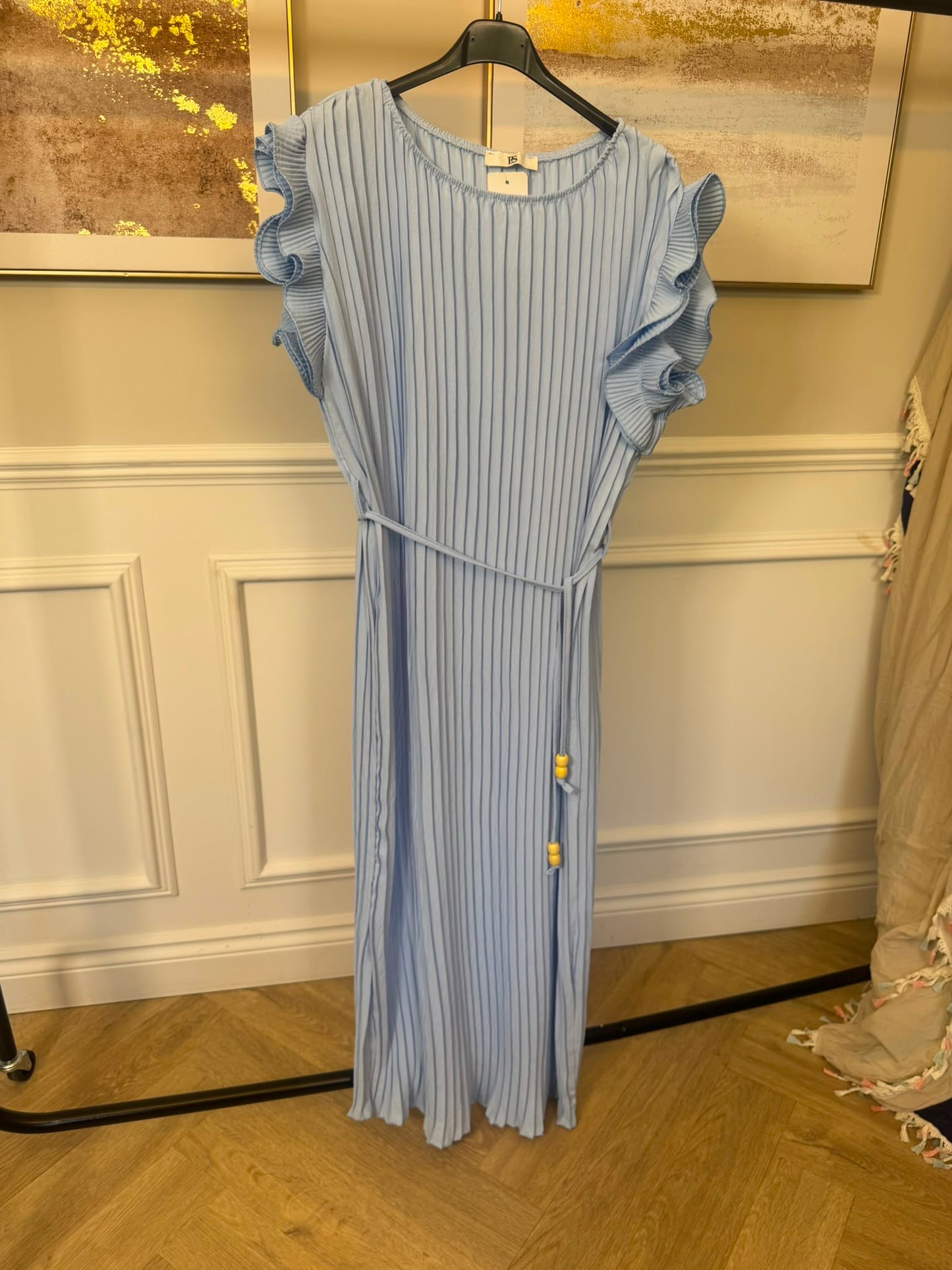 Pleated Frill Sleeve Midaxi Dress with Tie Waist – One Size UK 10–24