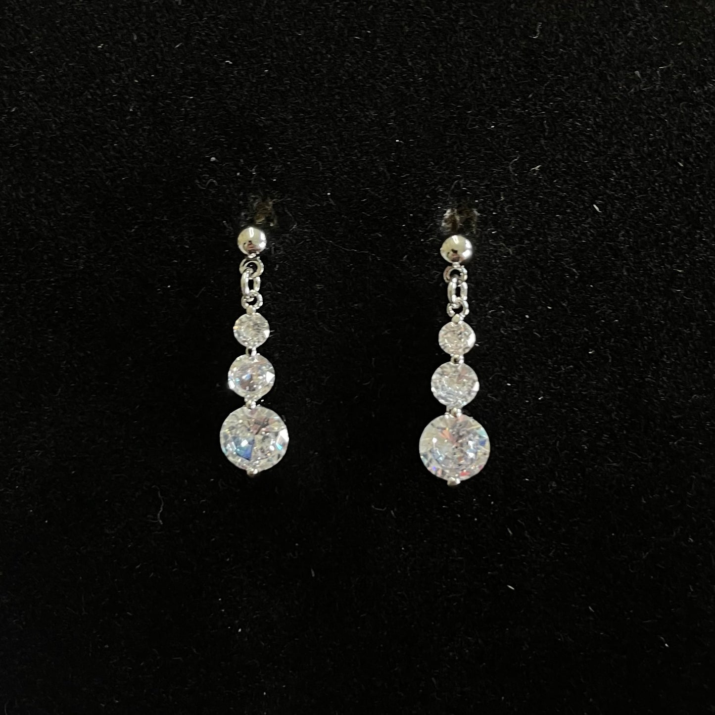 Triple Round Cubic Zirconia Drop Earrings