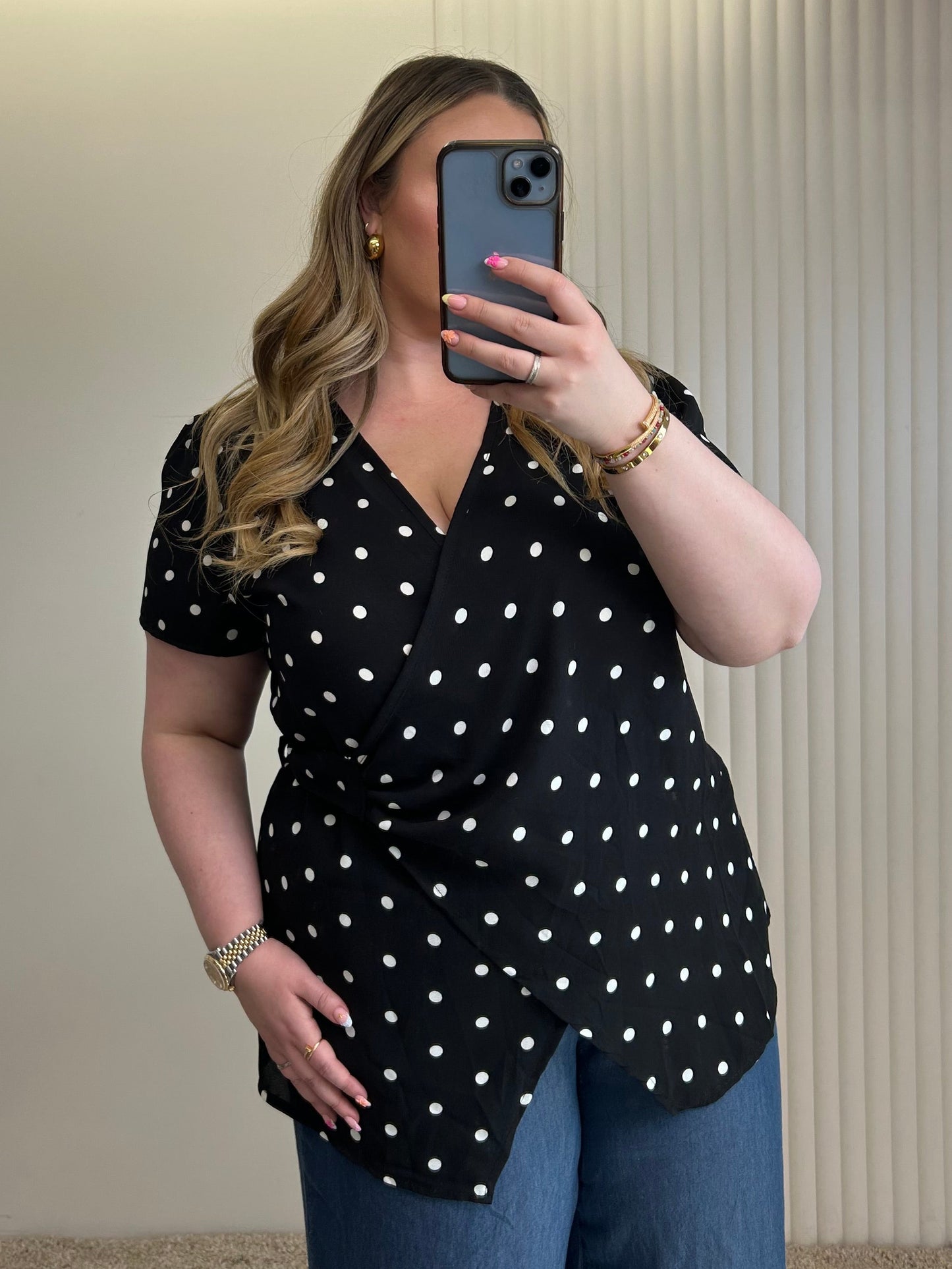 Polka Dot Wrap Tunic Top