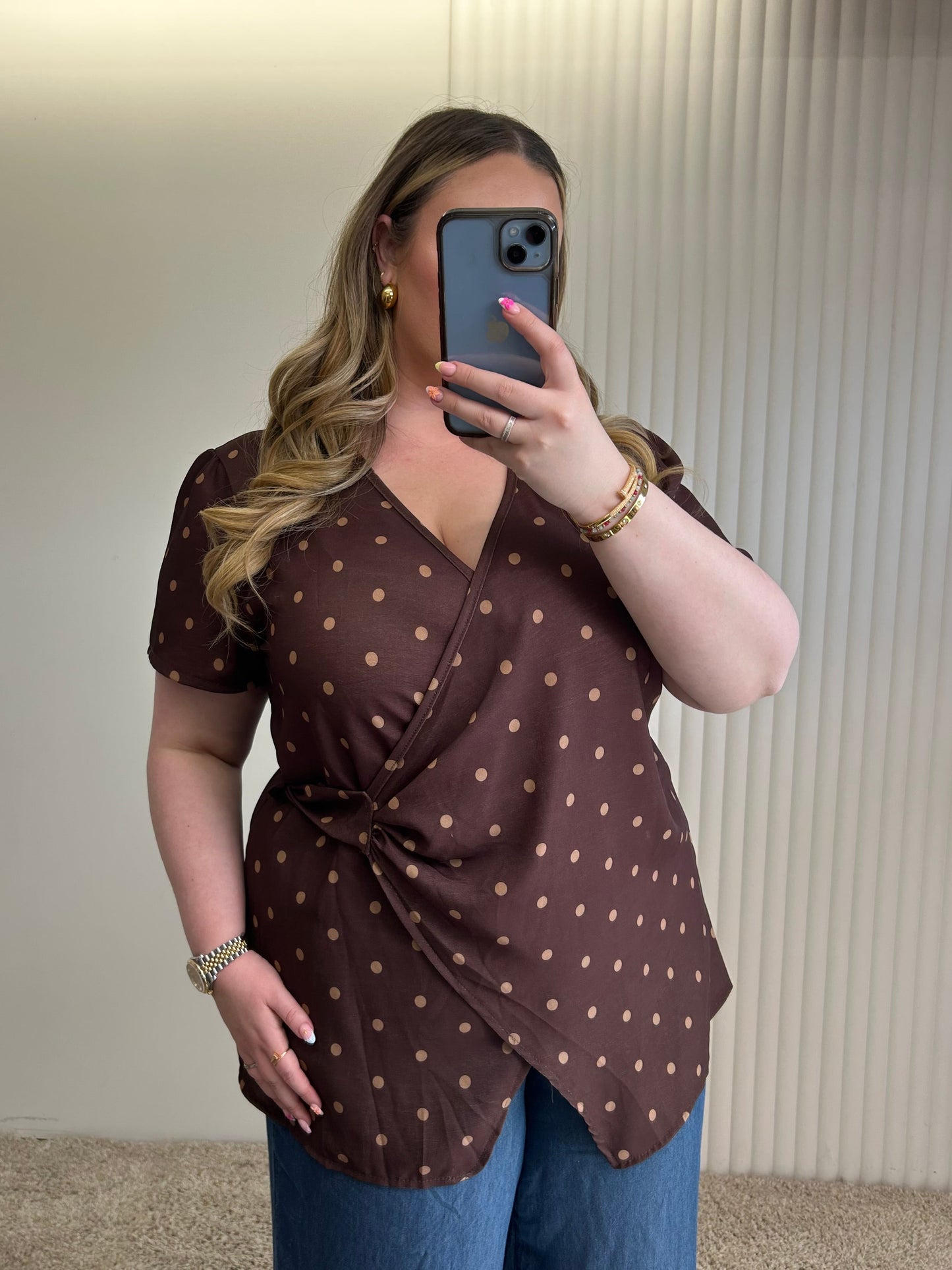 Polka Dot Wrap Tunic Top