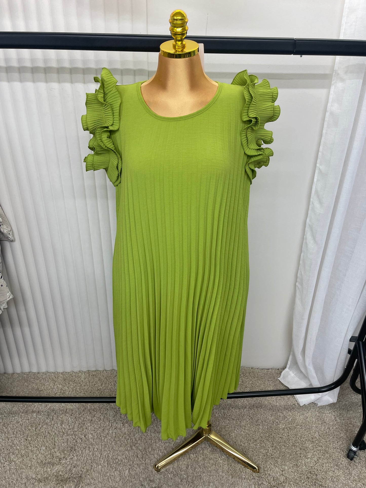 Pleated Frill Sleeve Swing Midi Dress - One size UK10-24