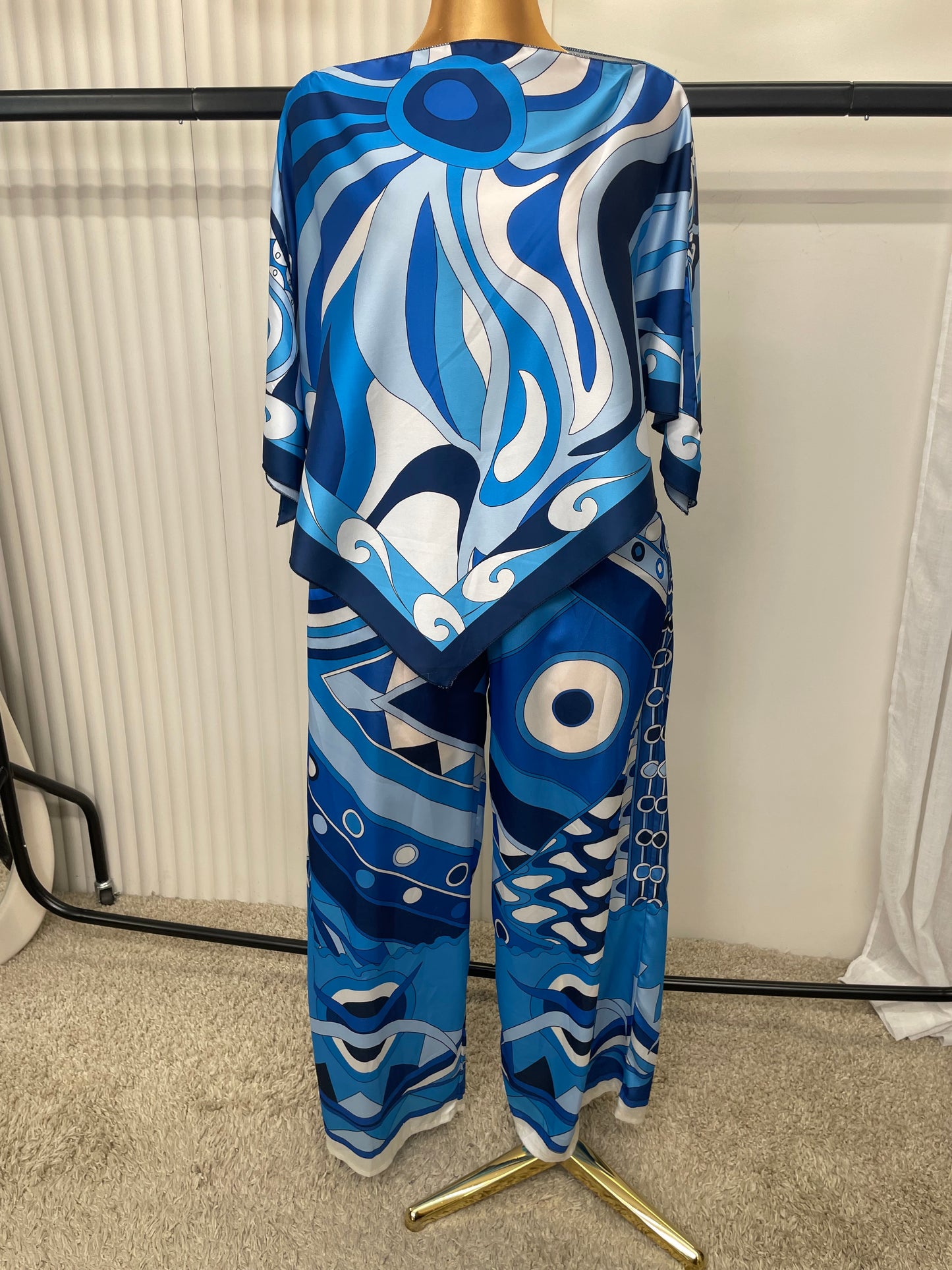 Abstract Print Kaftan & Wide Leg Trouser Co-Ord Set - One size 10-18