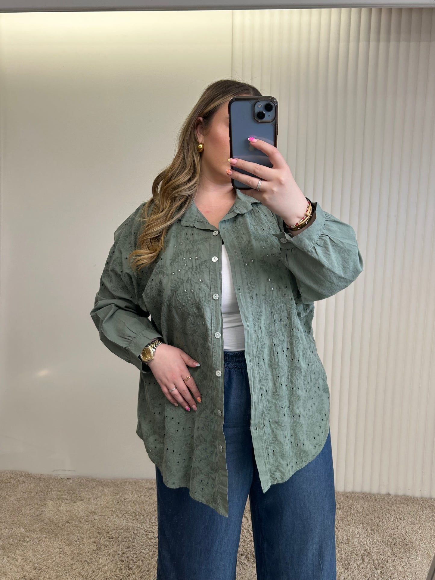 Embroidered Button-Front Overshirt