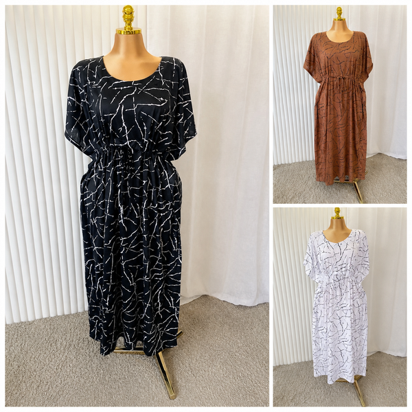 Abstract Print Drawstring Midi Dress - One Size UK10-24 THICC FASHIONS (1608)