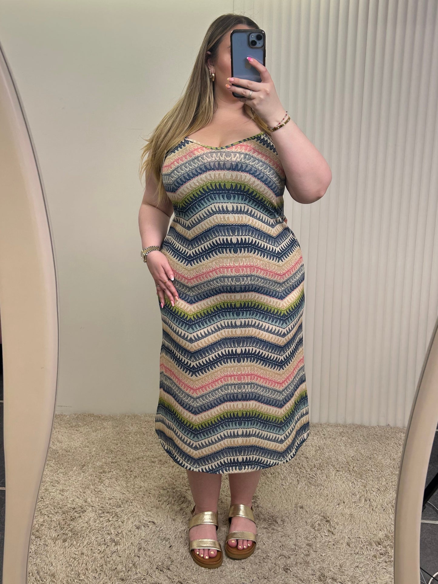 Boho Chevron Print Spaghetti Strap Midi Dress