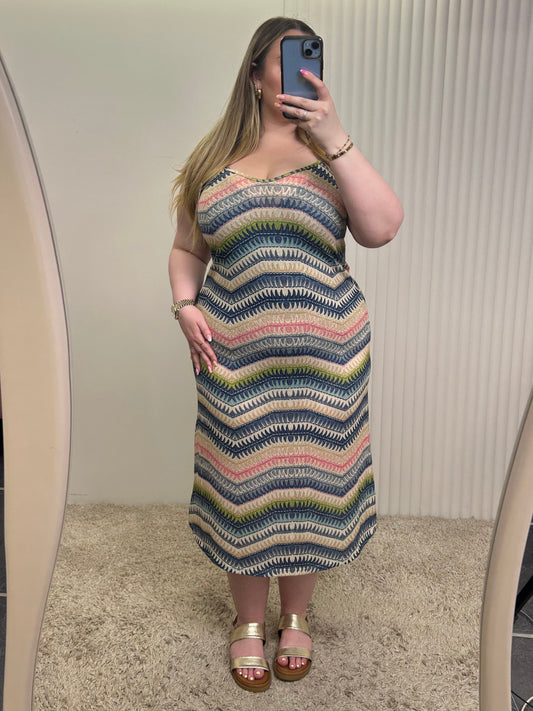 Boho Chevron Print Spaghetti Strap Midi Dress