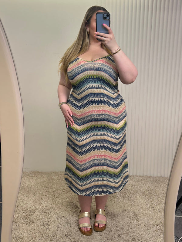 Boho Chevron Print Spaghetti Strap Midi Dress