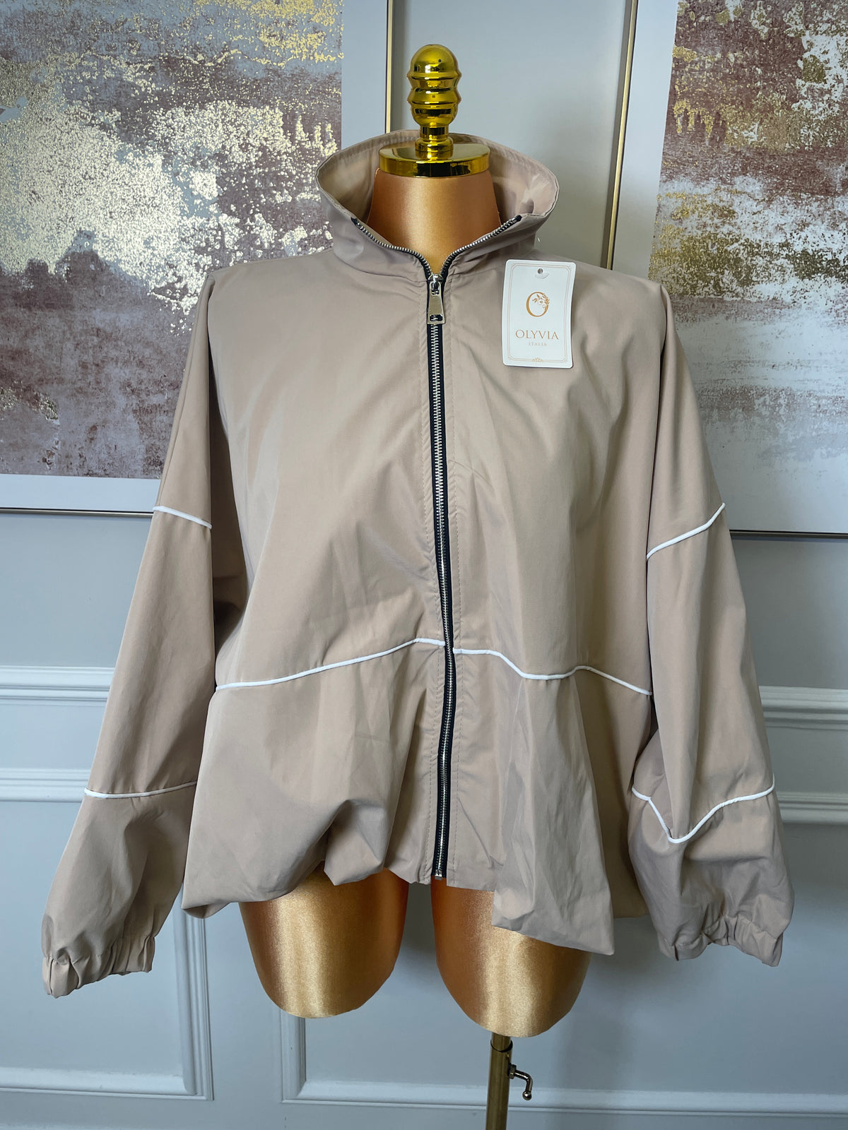 Piped Detail Zip-Up Jacket - One Size UK10-20 THICC FASHIONS CURVE PLUS SIZE