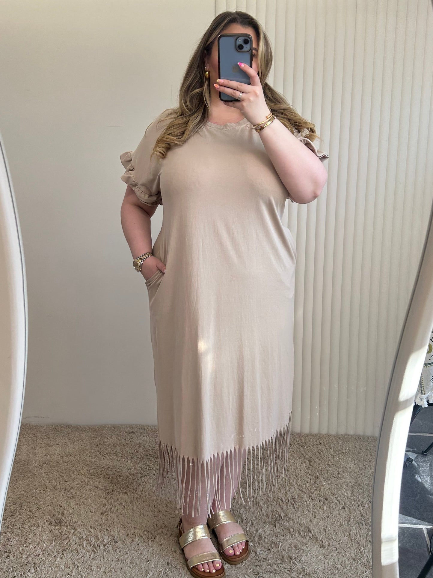Ruffle Sleeve Tassle Dress
