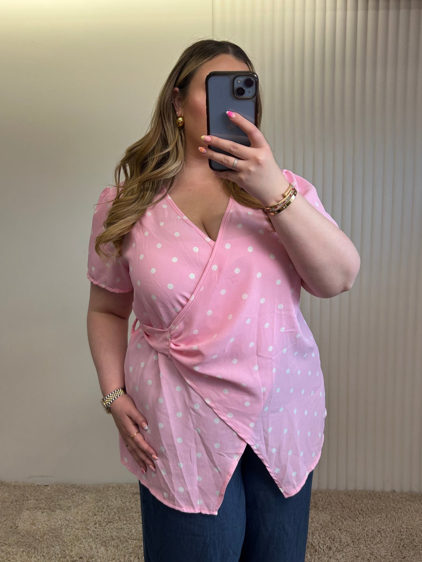 Polka Dot Wrap Tunic Top