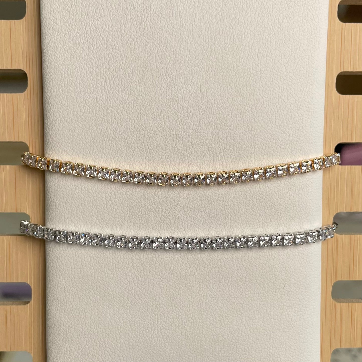 Princess-Cut Slim Adjustable Tennis Bracelet