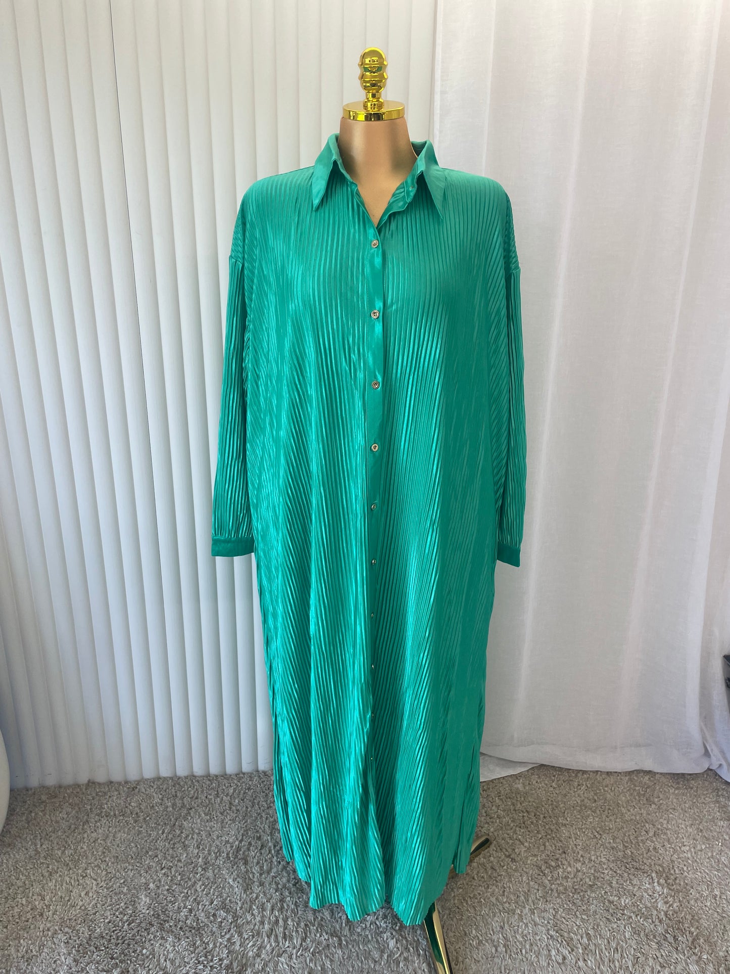 Pleated Button Through Maxi Shirt Dress - One size UK10-24 THICCFASHIONS (1206)