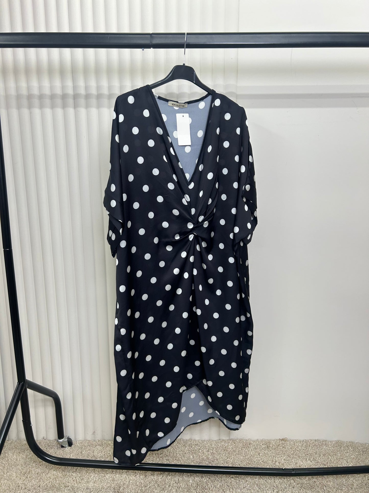Twist Front Polka Dot Midi Dress