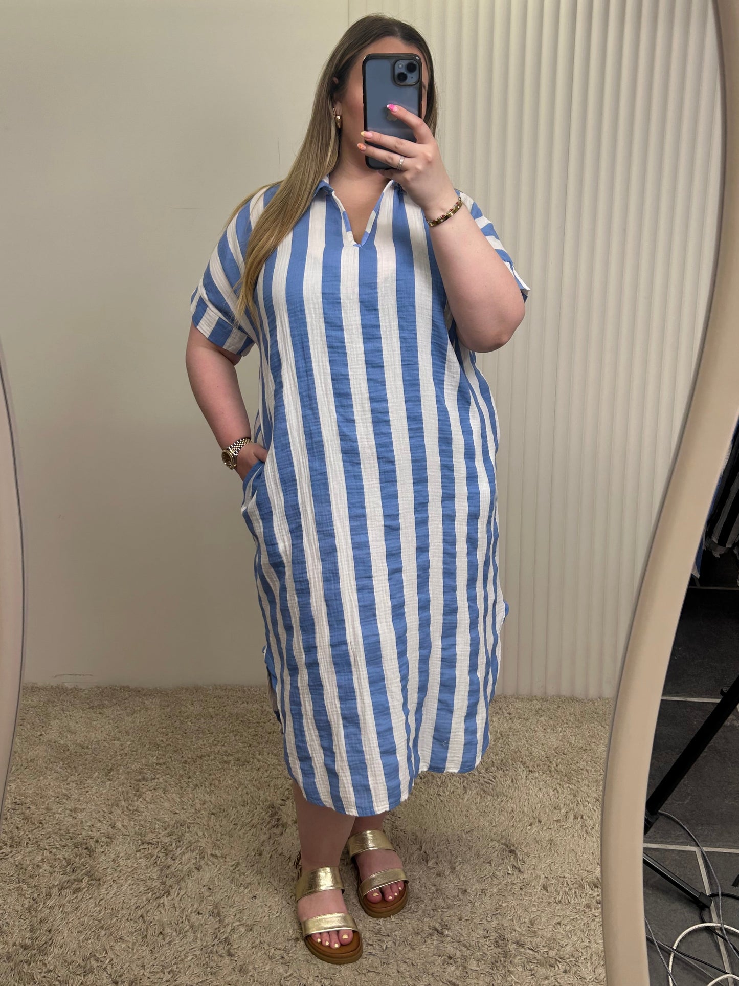 Striped Oversized Cheesecloth Kaftan Tunic
