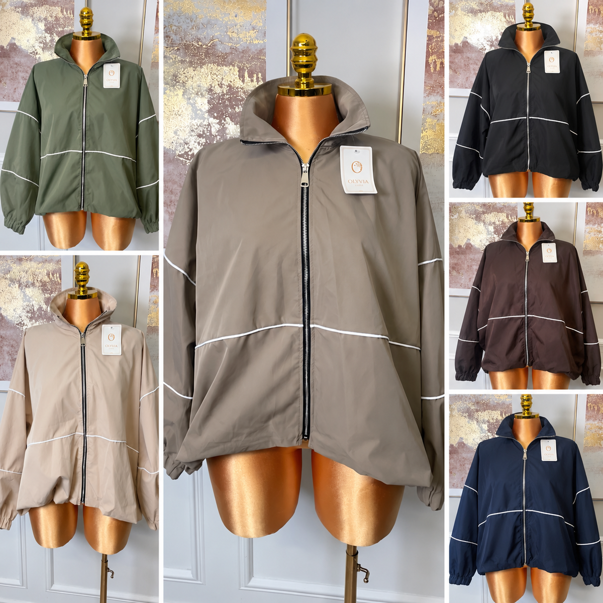 Piped Detail Zip-Up Jacket - One Size UK10-20 THICC FASHIONS CURVE PLUS SIZE