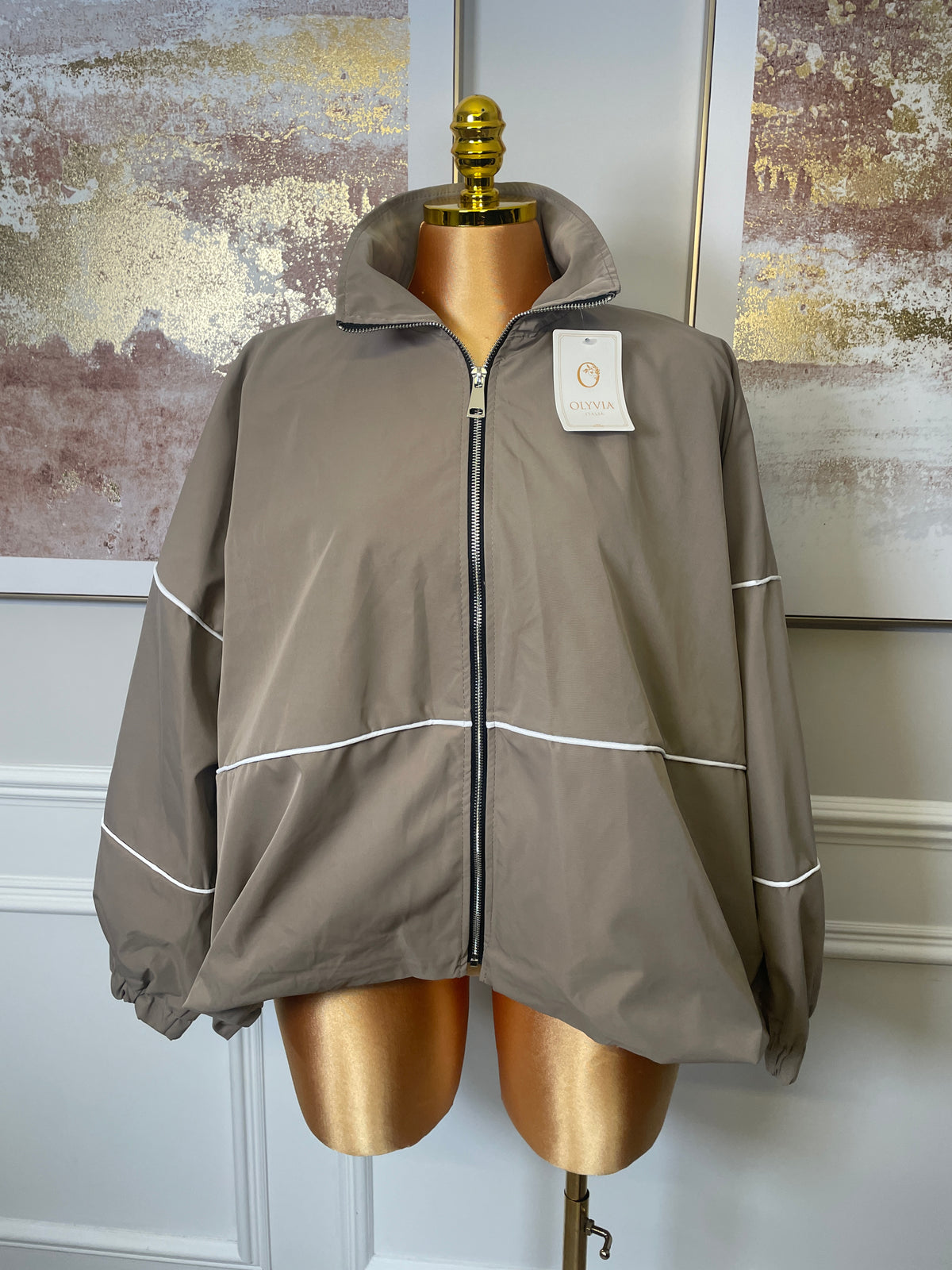 Piped Detail Zip-Up Jacket - One Size UK10-20 THICC FASHIONS CURVE PLUS SIZE