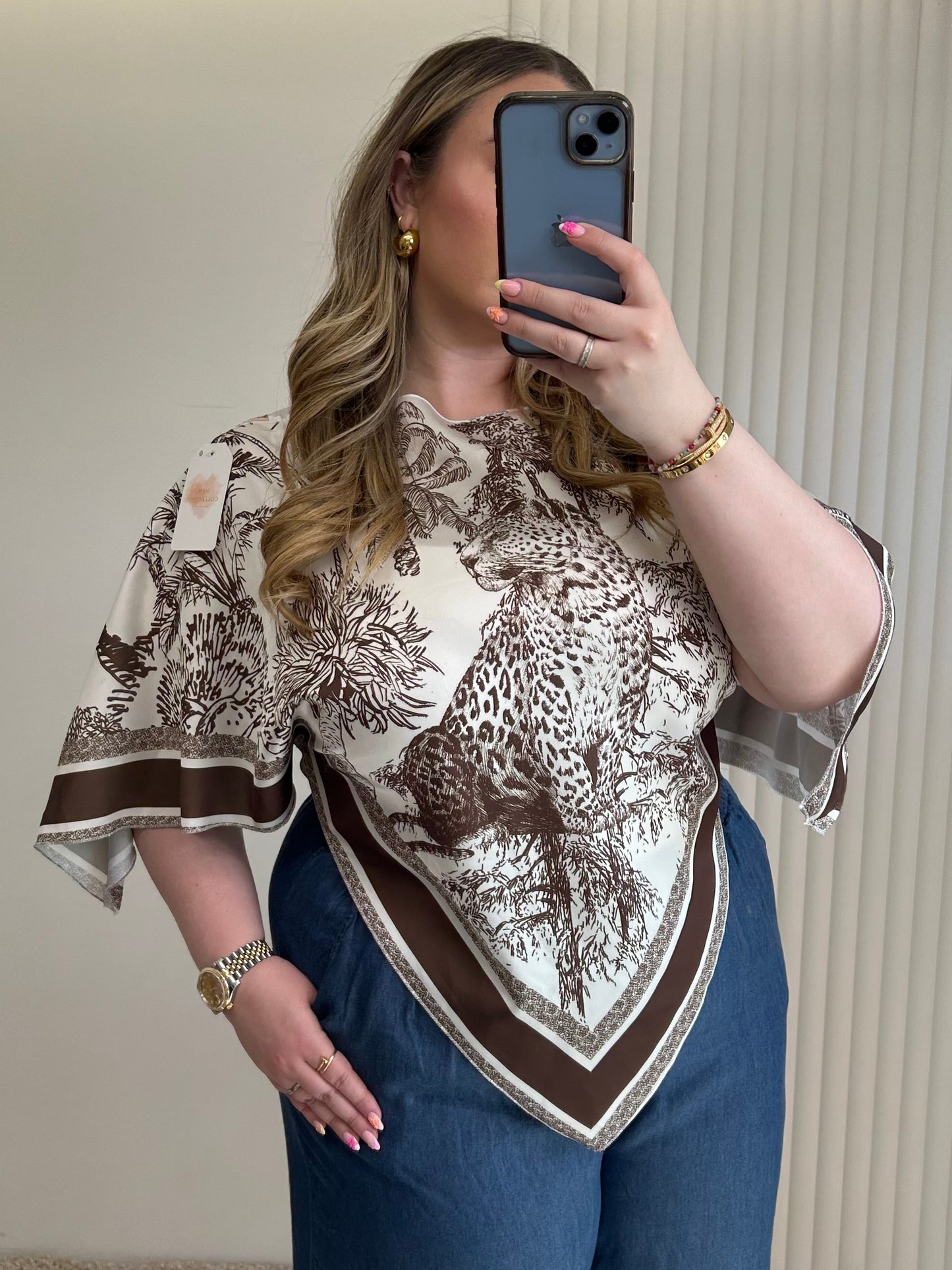 Jungle Print Cape Blouse