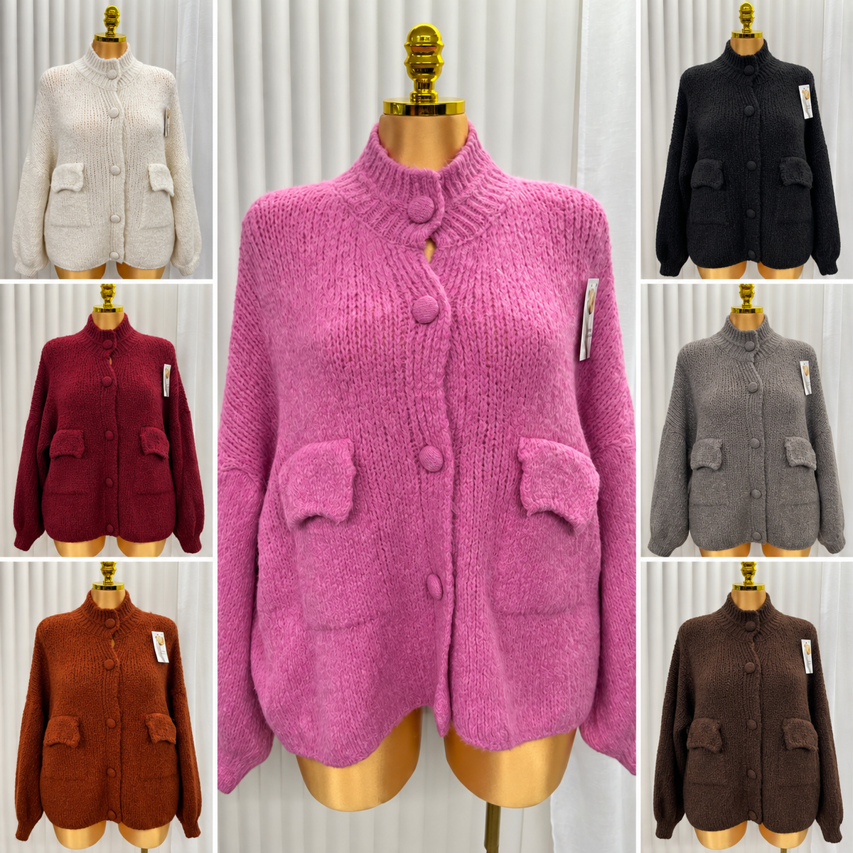 Chunky Knit Button Front Cardigan with Pockets - One size UK 10-22 THICC FASHIONS CURVE PLUSSIZE