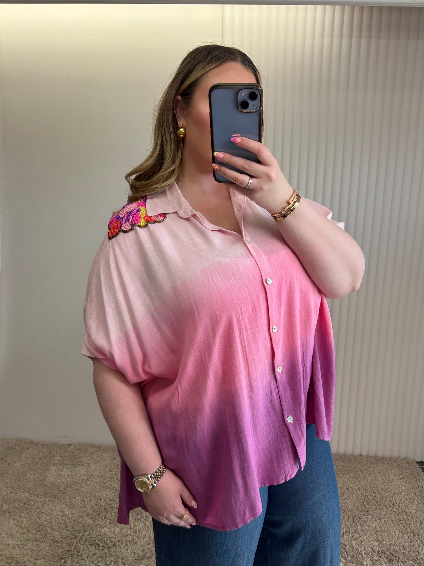 Sunset Bloom Ombré Oversized Shirt