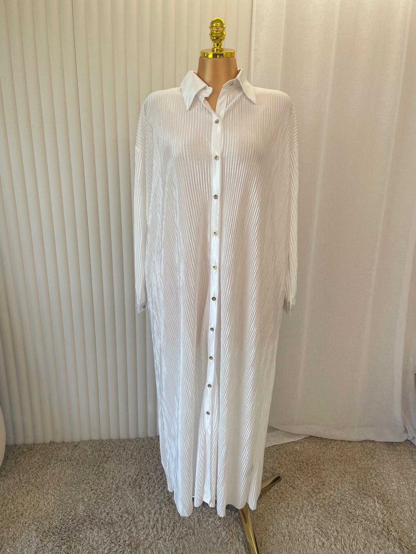 Pleated Button Through Maxi Shirt Dress - One size UK10-24 THICCFASHIONS (1206)