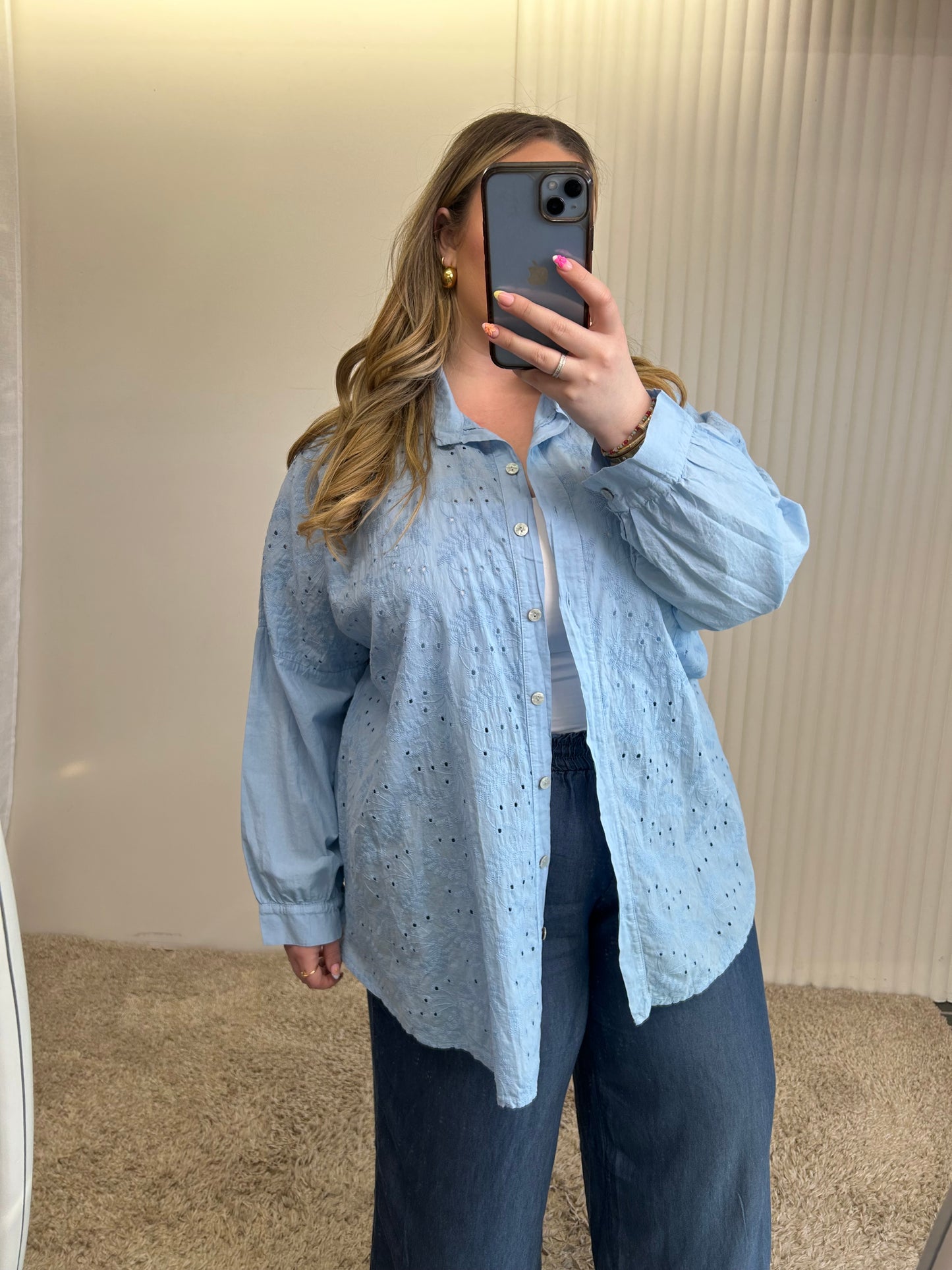 Embroidered Button-Front Overshirt