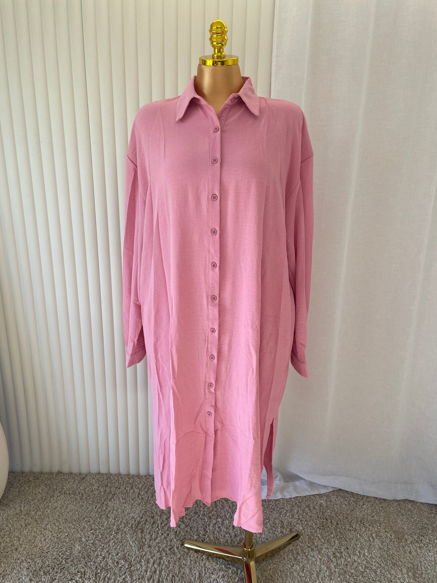 Button-Front Side Split Shirt Dress - One Size UK10-24 THICCFASHIONS (1207)