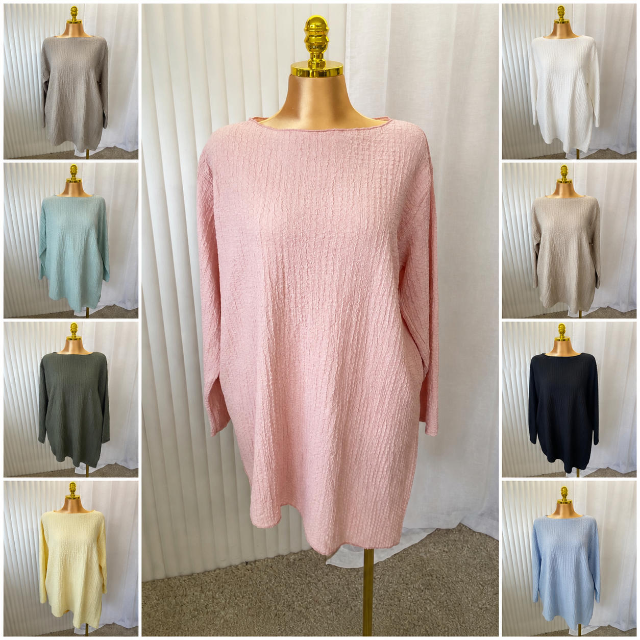 Textured Oversized Long Sleeve Tunic Top - One size UK10-24 THICC FASHIONS