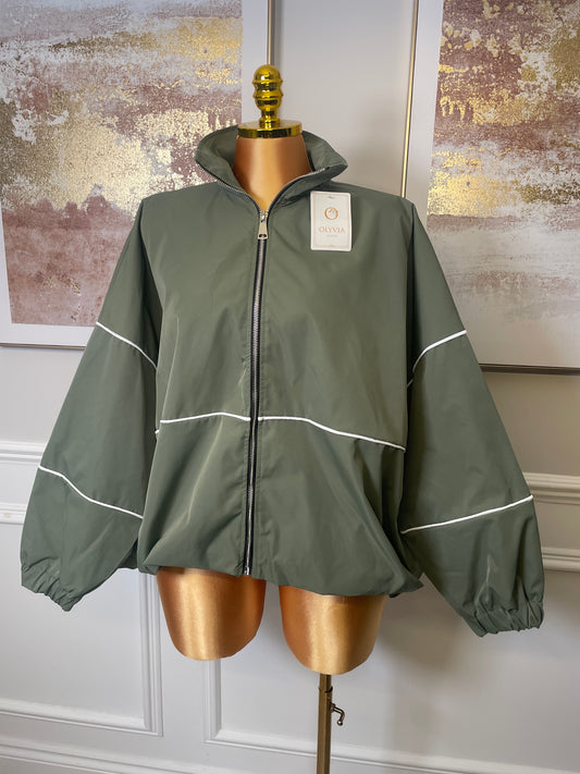 Piped Detail Zip-Up Jacket - One Size UK10-20 THICC FASHIONS CURVE PLUS SIZE