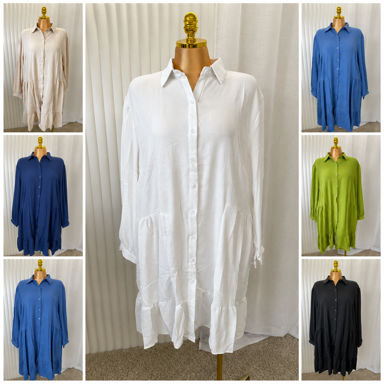 Tiered Button Front Smock Shirt Dress - One size UK10-24 THICCFASHIONS (0127)