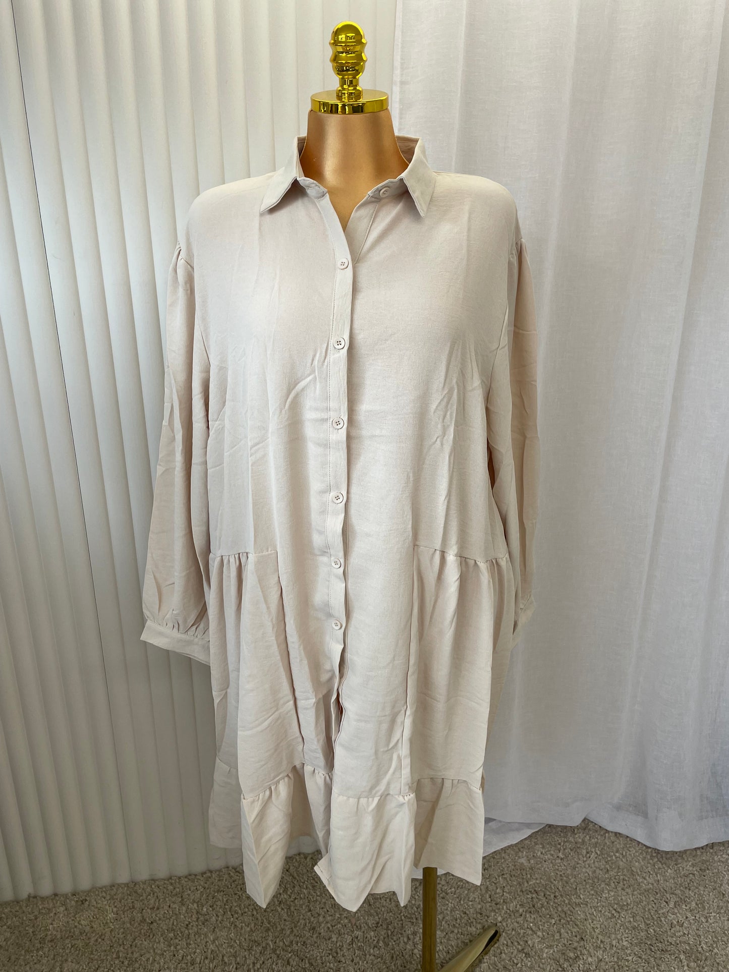 Tiered Button Front Smock Shirt Dress - One size UK10-24 THICCFASHIONS (0127)
