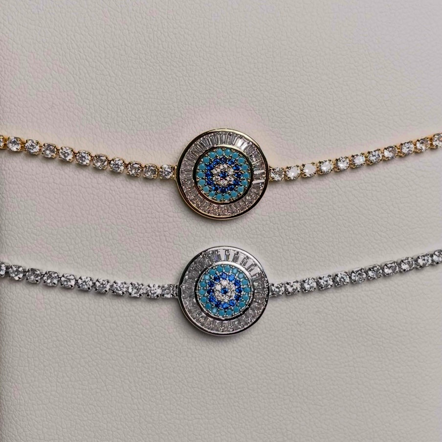 Evil Eye Halo Adjustable Tennis Bracelet