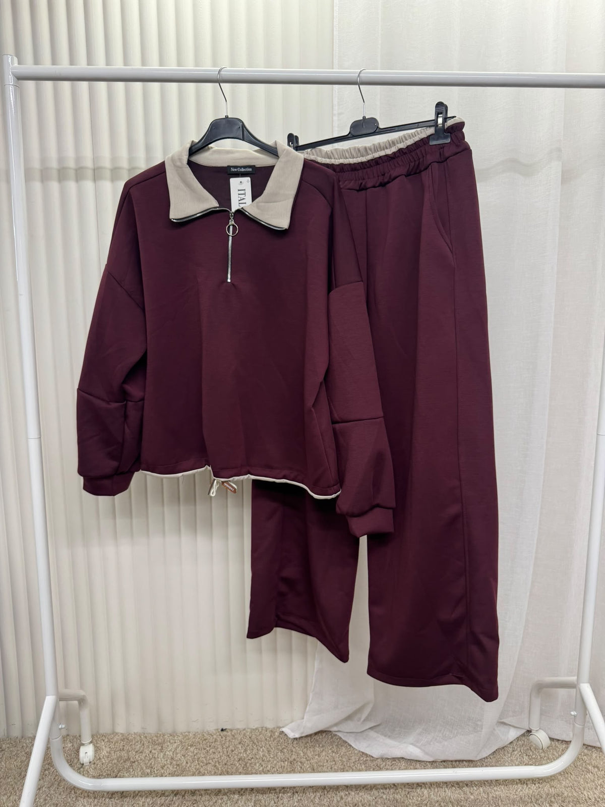 Contrast Collar Half-Zip Tracksuit Set - One Size UK12-22 THICC FASHIONS PLUS SIZE CURVE