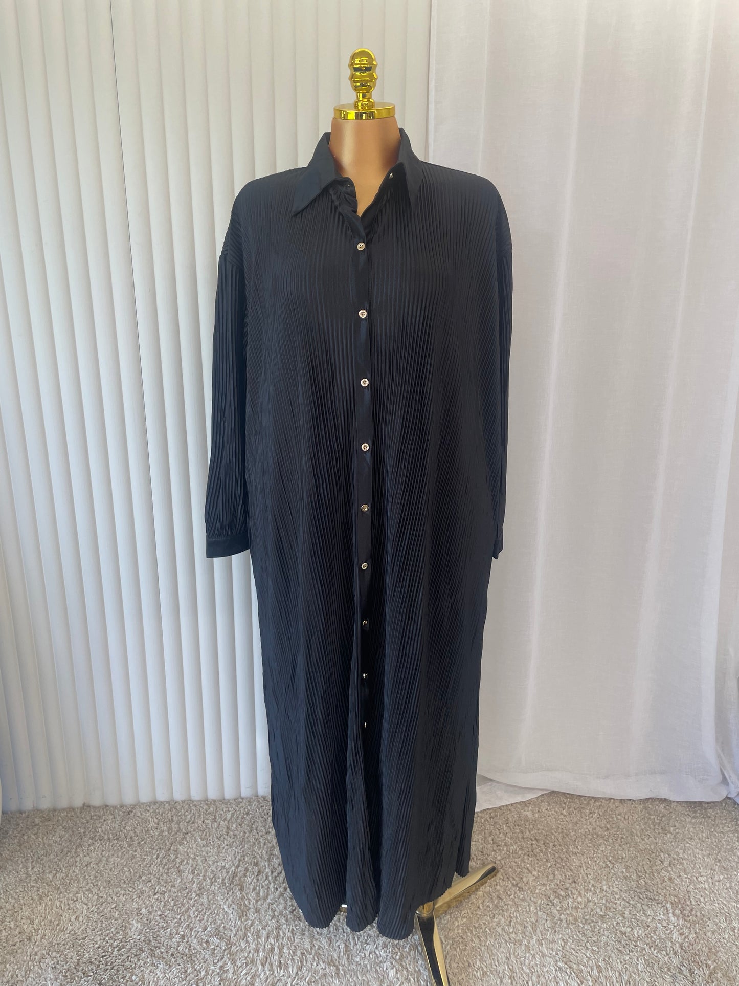 Pleated Button Through Maxi Shirt Dress - One size UK10-24 THICCFASHIONS (1206)