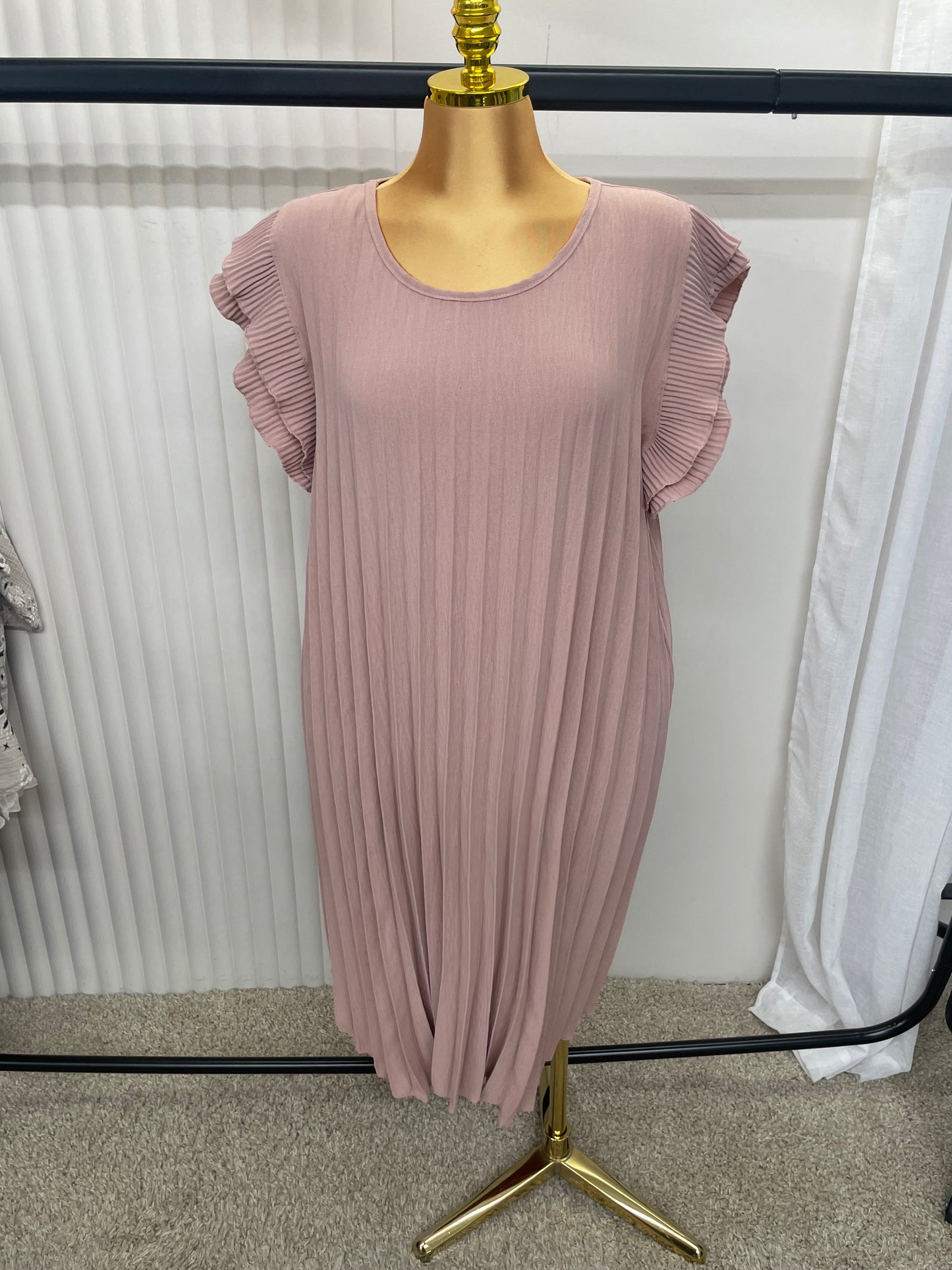 Pleated Frill Sleeve Swing Midi Dress - One size UK10-24