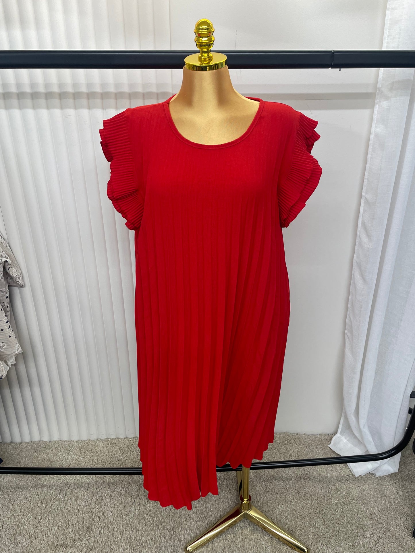 Pleated Frill Sleeve Swing Midi Dress - One size UK10-24