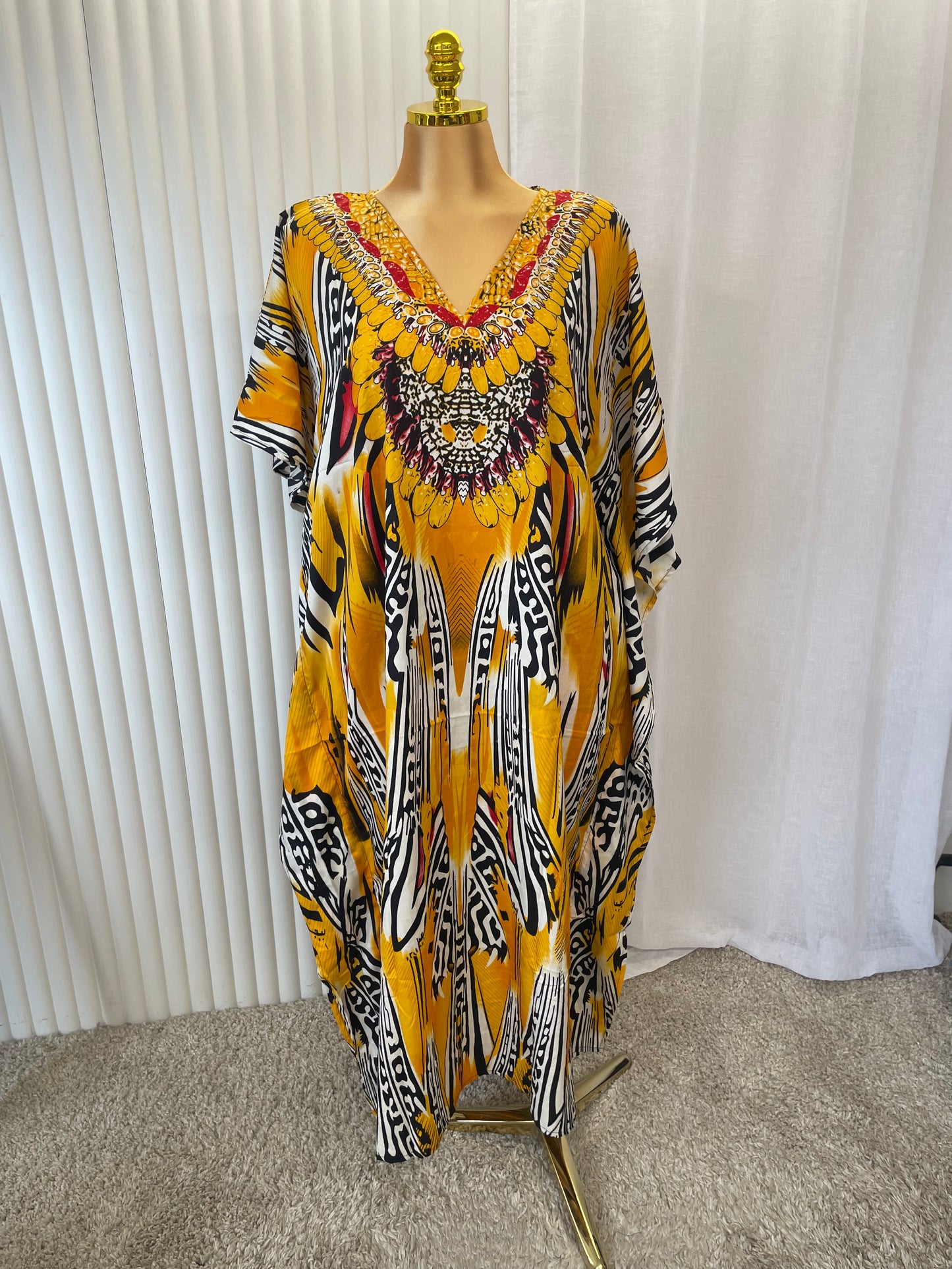 V-Neck Boho Kaftan Dress - One size UK10-24 THICC FASHIONS (7796)