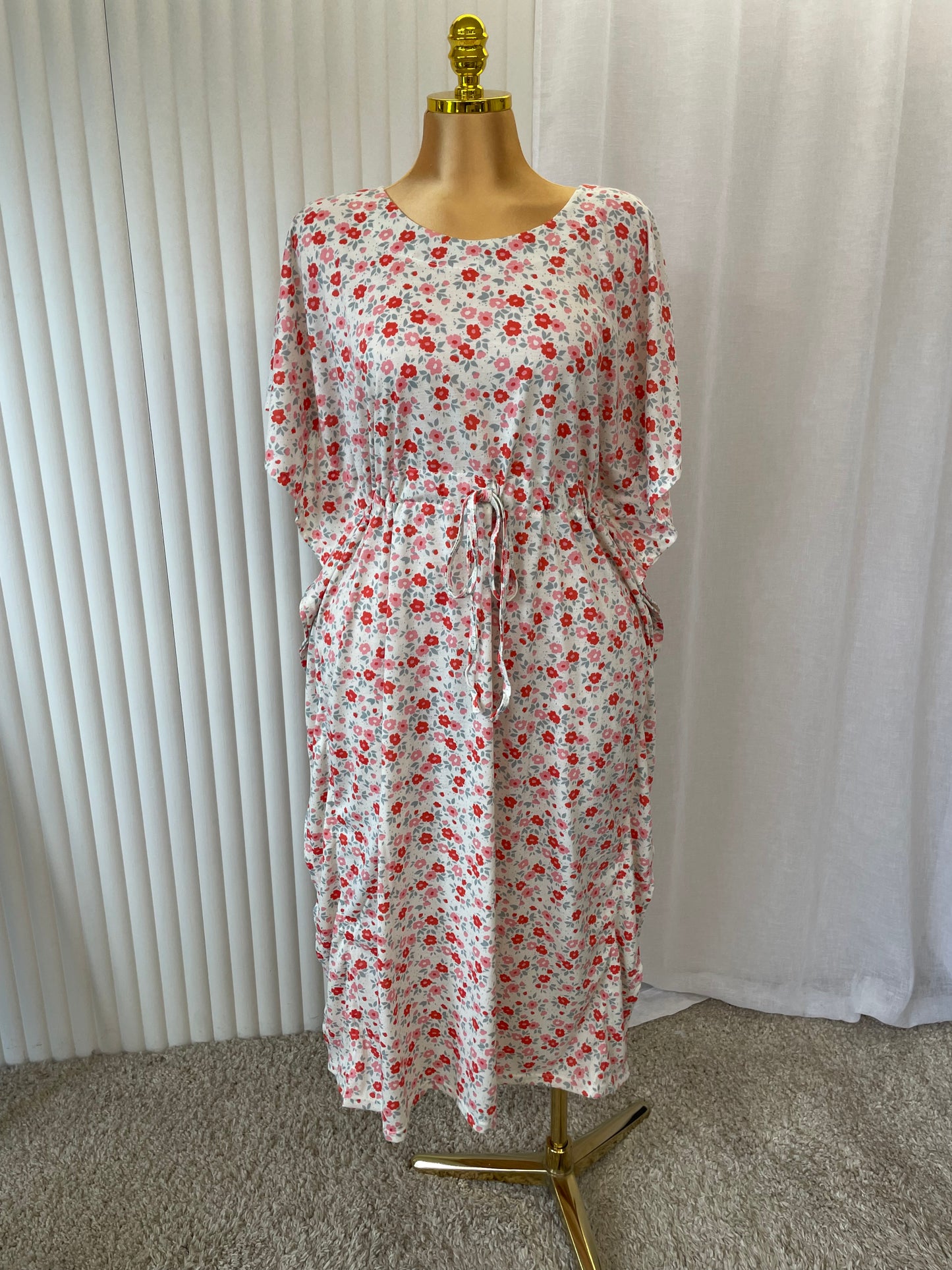 Flowers Tie Waist Midi Dress – One Size UK 10–24 THICC FASHIONS (1607)