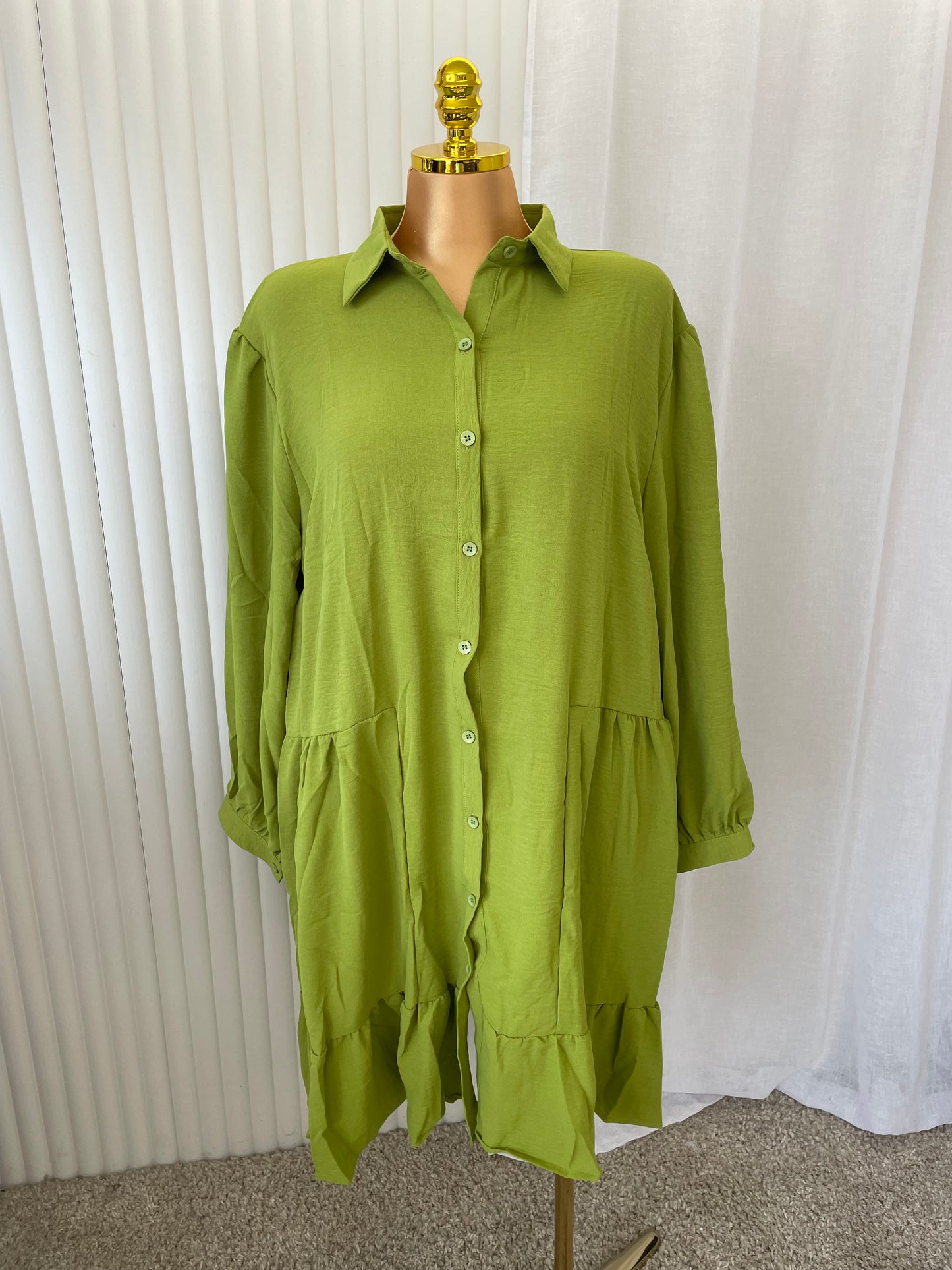 Tiered Button Front Smock Shirt Dress - One size UK10-24 THICCFASHIONS (0127)